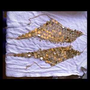 Gold sequin halter top chain bra